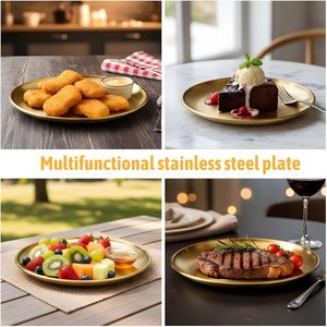 Grande assiette de service en acier inoxydable finition or, polyvalente pour dîner, Puja, Arti - Product Image 5