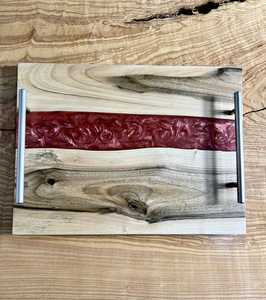 Luxury Resin Art & Solid Acacia Wood Serving Tray with Heavy-Duty Metal Handles for Kitchen, Dining, <b>Coffee</b> <b>Table</b> & Housewarming - Product Image 2