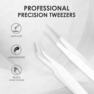 Pinzas de pestañas blancas de acero inoxidable profesionales de tendencia Herramientas de belleza personalizables con puntas de volumen y fibra - Product Image 4