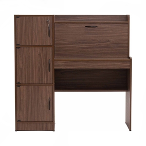 Modern Walnut Finish Computer <b>Desk</b> and Cabinet Set Home Office Study Table Storage Workstation for School - Product Image 2