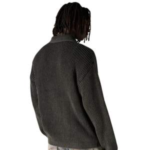 Suéter Polo de Punto Acanalado para Hombre, Lavado, Negro, Manga Larga, Textura Suave, Estilo Casual, para Invierno, OEM - Product Image 4