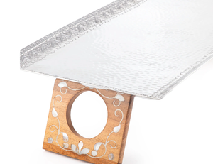 Plateau de service alimentaire en aluminium avec support en bois et nacre, plateau de service de qualité supérieure pour chocolats, plateau en vrac pour servir des desserts - Product Image 6