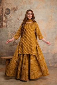 Women's Cotton Anarkali <b>Kurti</b> & Skirt With Dupatta Set Lehariya Length Traditional Casual Wear India Pakistan Style - Product Image 2