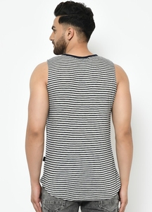 Camiseta sin mangas a rayas para hombre, cuello redondo, informal, de punto, de algodón, transpirable, con bolsillo - Product Image 2