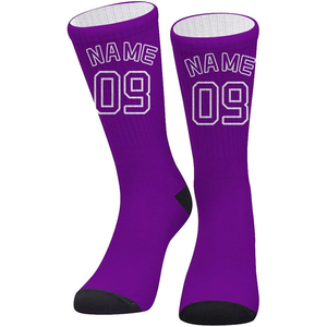 Chaussettes hautes violettes avec nom et numéro imprimés numériquement, respirantes, pour le basketball, adultes, épaisseur standard, été - Product Image 2