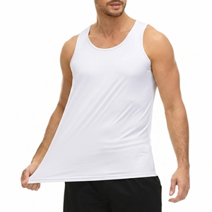 <b>Men</b> <b>White</b> Quick Dry O Neck Tank Top Solid Color Casual Fitness Workout <b>Vest</b> Knitted Polyester Stretchy Breathable - Product Image 1