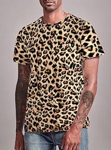 Camiseta de terciopelo antiarrugas con cuello redondo y manga corta para hombre, estilo gótico con estampado de leopardo, corte regular, para verano - Product Image 2