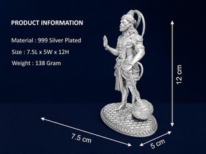พระฮันมูนชุบเงิน 999 จาก Jaipur Metals |   รูปปั้นทองเหลืองแท้ 100% |   โฮมออฟฟิศและของขวัญวันเกิด |   7.5x5x12ซม. |   138 กรัม - Product Image 3