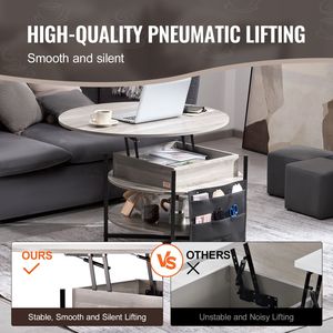 35.3 in Round <b>White</b> Lift Top <b>Coffee</b> <b>Table</b> with Extra Storage Pockets Pop up <b>Coffee</b> <b>Table</b> for Living Room - Product Image 3