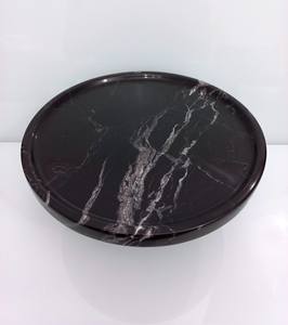 Plateau de service décoratif en marbre noir zèbre, forme ronde, pieds modernes, pierre naturelle, décoration de luxe pour la maison - Product Image 3