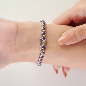 Wholesale Custom Women's 925 Sterling Silver Round Cut Natural <b>Amethyst</b> Gemstone Tennis <b>Bracelet</b> Wedding Party Wear - Product Image 4