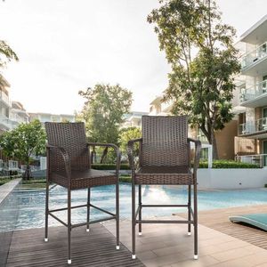 2pcs Brown Gradient High Bar Chair for Patio Furniture - Product Image 3