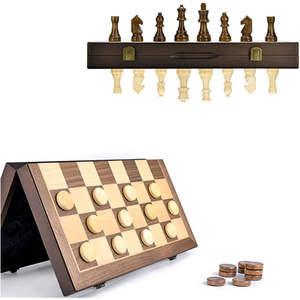 Jeu d'échecs en bois artisanal de luxe, ensemble pliable 2-en-1 d'échecs et de dames de haute qualité, jeu d'échecs Staunton standard de tournoi - Product Image 2