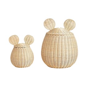 <b>Cute</b> <b>Bear</b> Ears Rattan Woven Storage Basket with Lid - Decorative Handmade Animal Shaped Toy Organizer for Kids Nursery - Product Image 4