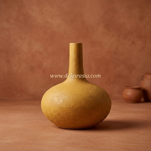 Vase en céramique rustique jaune Palu S à col long, pot en terre cuite artisanal, récipient décoratif en grès, vente en gros personnalisable - Product Image 2