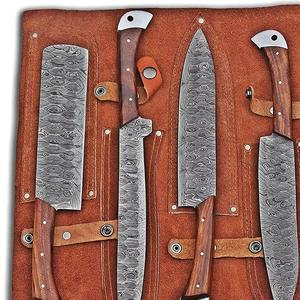 Couteaux de cuisine professionnels en acier Damas faits à la main, 5 pièces, manches en plastique, lame à pointe tombante, personnalisables OEM - MS Enterprise - Product Image 2