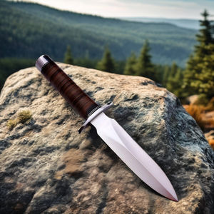 Cuchillo de hoja fija de doble filo de gran venta con mango de cuero apilado y ranura central, de calidad económica con servicio OEM - Product Image 4