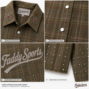 Chemise en flanelle à carreaux personnalisée avec strass, vintage, coupe oversize, en coton épais, broderie graphique, streetwear décontracté pour homme, à boutons - Product Image 4