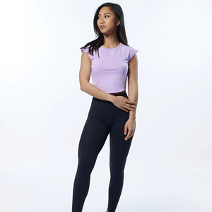 Women's <b>Purple</b> O-Neck Crop Top Short Sleeve Casual Knitted Spandex Polyester Solid Color All Seasons Wear - Product Image 1