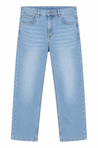 Jean en denim pour homme 100 % coton, coupe droite, taille mi-haute, délavé, respirant - Product Image 1
