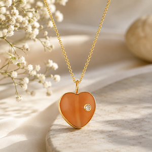 Gemstone Peach Cat's Eye Cubic Zirconia Pendant heart shape pendant Cable Chain 18K Gold Plated Brass Punk gift for birthday - Product Image 5