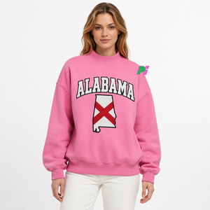 เสื้อสเวตเชิ้ตคอเต่าผู้หญิง ตกแต่งด้วยตัวอักษร ALABAMA พร้อมลายแผนที่รัฐ  ผ้าฟลีซหนานุ่ม ทรงโอเวอร์ไซส์ - Product Image 1
