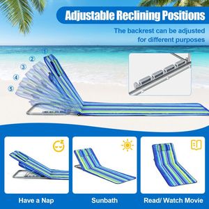 Set da 3 Pezzi di Tappetini per Sdraio da Spiaggia, Include 2 Sdraio Regolabili con Tavolino a Righe - Product Image 6