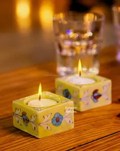 Suporte de vela de cerâmica pequena, suporte de vela para decoração de casa, casamento, diwali