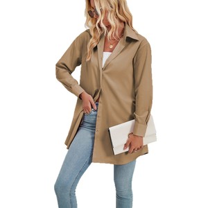 Nouvelle Blouse Décontractée Femme Printemps-Automne à Col Revers Simple, Manches Longues, Couleur Unie, Boutonnée, Coupe Ample en Tissu Popeline - Product Image 1