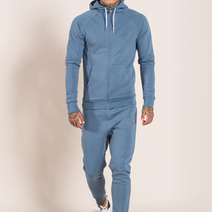 Conjunto Deportivo Informal para Hombre, con Capucha, Azul Sólido, Manga Larga, Cierre de Cremallera, con Bolsillos Laterales, Material de Algodón Transpirable - Product Image 6