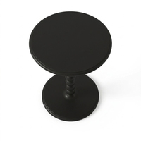 Table d'appoint ronde pour café et thé avec base sculpturale en bobine perlée, finition noir mat, table d'appoint noire KD