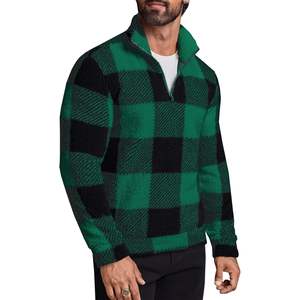 Sudadera de lana cálida de invierno para hombre 2025, Jersey a cuadros de Búfalo con cremallera de cuarto y bordado 3D, estilo Sherpa borroso - Product Image 3