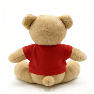 Ours en peluche classique brun clair personnalisé, t-shirt rouge uni personnalisable pour impression de logo et texte. - Product Image 4