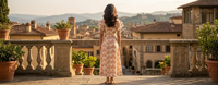 Robe longue trapèze florale moderne de qualité supérieure pour femme, avec volants courts superposés, col en V, taille naturelle, tenue décontractée, haute qualité