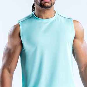 Débardeur pour homme à col rond, bleu clair uni, respirant, en polyester, séchage rapide, tricoté, sportif, sans manches, pour un style de vie actif - Product Image 6