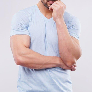Camisetas deportivas de manga larga con cuello en V para hombre, ajuste holgado, 100% algodón, camisetas de fitness, camisetas con cuello en V personalizadas para hombre - Product Image 5