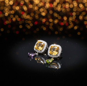 Boucles d'oreilles cocktail jaunes de 4 pouces (10 mm) avec CZ, 12 g, en argent sterling 925 plaqué or 18 carats, bijoux de soirée, cadeau - Product Image 2