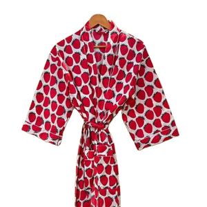 ชุดคลุมกิโมโนผ้าฝ้ายอินเดีย, ชุดคลุมเพื่อนเจ้าสาวลายบล็อกพิมพ์, ชุดนอนฤดูร้อน, ไซส์เดียว - Product Image 1