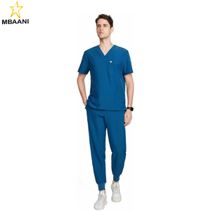 Scrubs Set for <b>Men</b> — Classic V-Neck Stretch Top & Jogger <b>Pants</b> <b>Yoga</b> Waistband, 8 Pockets - Product Image 4