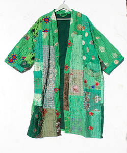 Bata Kimono de Algodón Bordado Kantha para Mujer, Tallas Grandes, Estilo Patchwork, para Verano, Otoño, Playa, Invierno y Primavera - Product Image 4