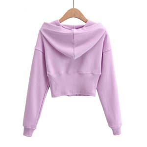 Sweat-shirt à capuche court pour femme, couleur unie, manches longues, décontracté, respirant, en coton tricoté et fibre de bambou, idéal pour l'automne - Product Image 3