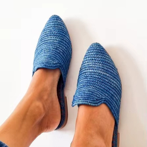 Babouches en raphia faites à la main : pantoufles marocaines en cuir, mules d'été - Product Image 1