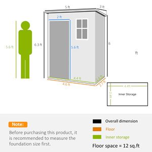 Casetta da Giardino in Resina 5FT X 3FT, Ripostiglio Esterno in PVC per Attrezzi con Finestra con Serratura e Ventilazione per Cortile e Patio, Colore Grigio - Product Image 3