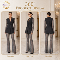 Ensemble de costume blazer vintage en crêpe de haute qualité pour femme, avec design sexy en maille et strass, motif original, ODM