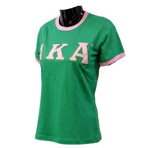 Camiseta Ringer Verde y Rosa para Mujer, Manga Corta, con Ribete en Contraste, Estilo Casual, Top de Moda Urbana, Ropa Elegante para Damas, Venta al Por Mayor - Product Image 2