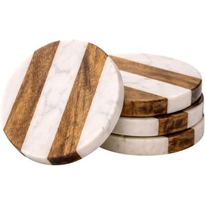 Ensemble de 4 sous-verres en bois de sheesham Aqdus Saleem avec incrustation de marbre, avec couvercle et cuillère |   Artisanat écologique en gros - Product Image 1