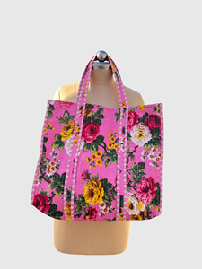 Sac fourre-tout en coton à imprimé floral, style bohème, sac de shopping à ouverture supérieure, toutes saisons - Product Image 1