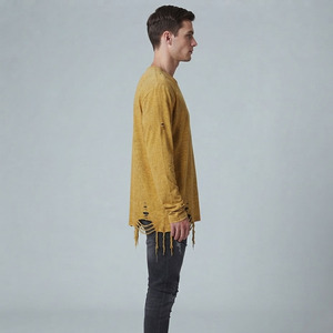 T-shirt Homme Vintage Délavé à Manches Longues, Coupe Oversize en Coton Épais, Col Rond, Style Streetwear, T-shirt Ample Délavé à l'Acide pour Homme - Product Image 4