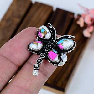 Anillo de Algodón de Azúcar Turquesa de Plata Esterlina Oxidada, Joyería Boho de Declaración, Hecho a Mano, Regalo para Ella - Product Image 2