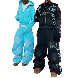 Custom 100% Casual Knitted Heavyweight Baggy Fleece Tracksuit Jogging Suit Hoodie and <b>Sweatpants</b> <b>Sets</b> Men - Product Image 2